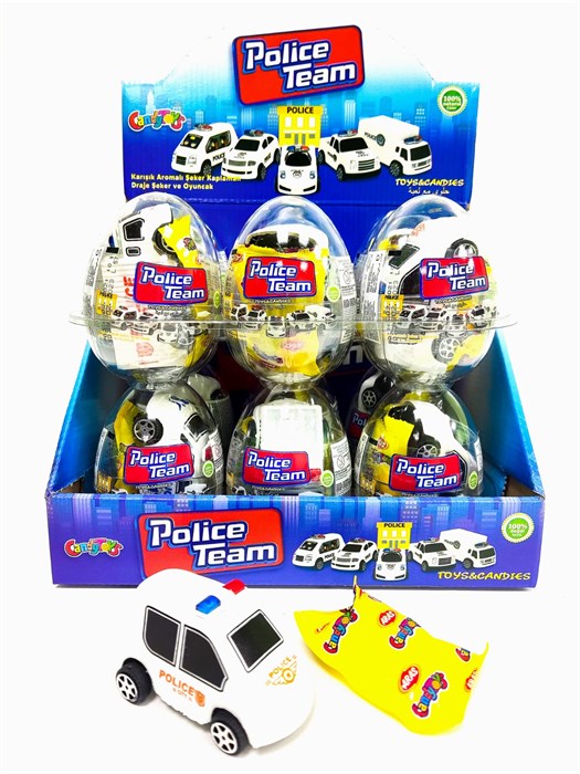 Пластиковое прозрачное яйцо Police Team машинка с сахарным драже (Toy Joy) (PW-152) 10 гр*6 бл*12 шт PW-152 - фото 10572