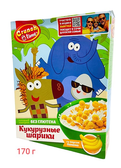 Сухой завтрак CRUNCH TIME ЗЕБРА В КЛЕТОЧКУ со вкусом банана (GZ-2-9) 170 гр*1 кор х 5 шт GZ-1-9 - фото 10990