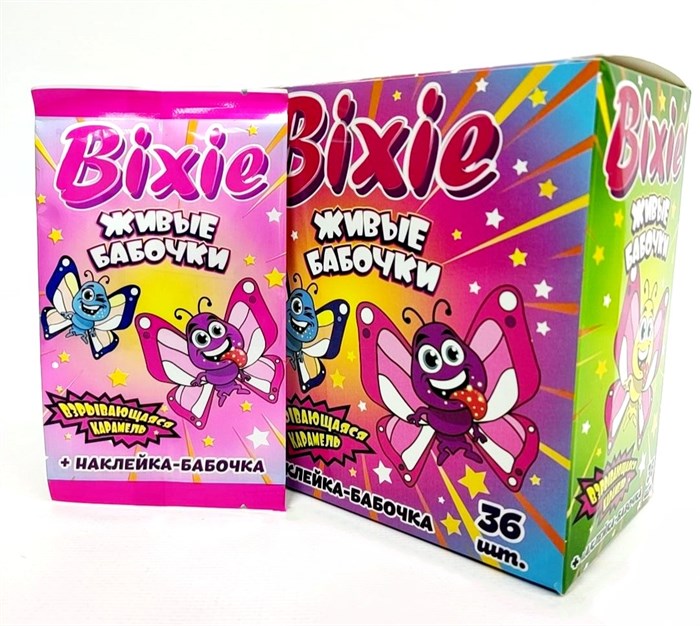 Взрывающаяся карамель Bixie с наклейками живые бабочки (EC-007) 1 гр*12 бл*36 шт EC-007 - фото 11633