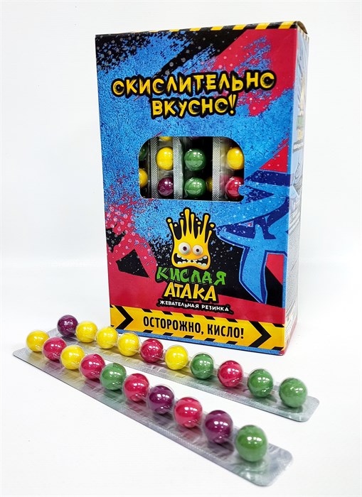 Жевательная резинка - драже КИСЛАЯ АТАКА в блистере (KA-12-1) 20 гр*8 бл*24 шт КА-12-1 - фото 11654