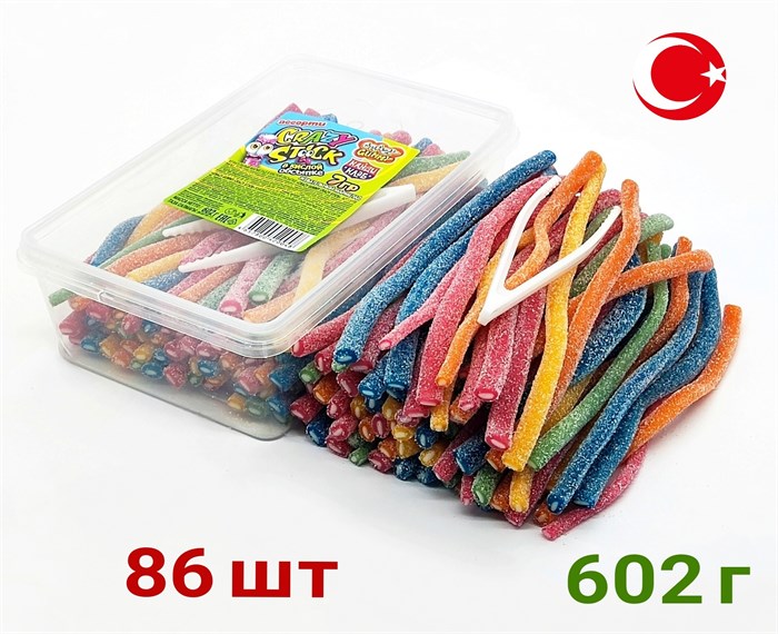 Мармелад CRAZY GUMMY CRAZY STICK трубочки в кислой обсыпке ассорти (MAR125) 602 гр*12 банок*1 шт MAR125 - фото 13219