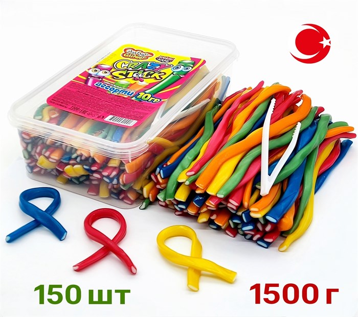 Мармелад CRAZY GUMMY CRAZY STICK трубочки ассорти (Канди Клаб) (MAR120) 1500 гр*8 банок*1 шт MAR120 - фото 13221