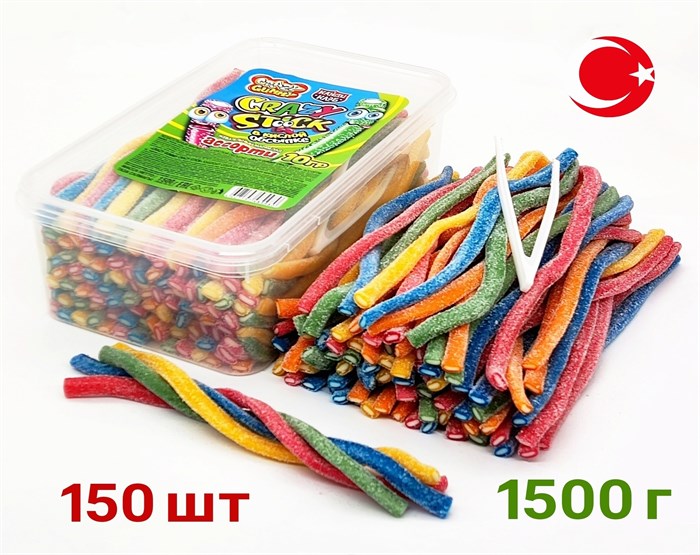 Мармелад CRAZY GUMMY CRAZY STICK трубочки в кислой обсыпке ассорти (MAR121) 1500 гр*8 банок*1 шт MAR121 - фото 13224