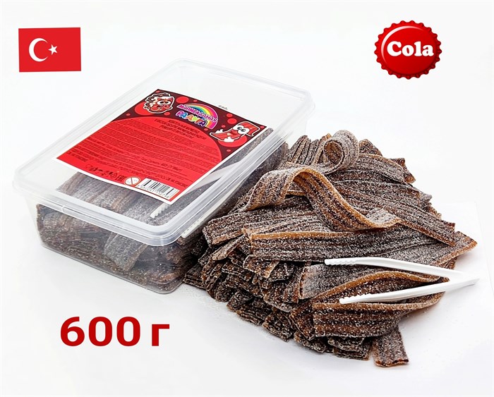 Мармеладная радуга 602гр ремешки со вкусом Колы в кислой обсыпке (±86 шт)(CM-306) 1 кор*12 бл*1 шт CM-306 - фото 13341