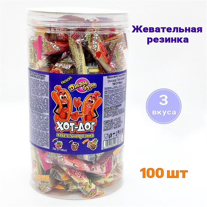 Жевательная резинка Хот - дог (Джамбура) (CG-365) 7 гр*12 банок*100 шт CG-365 - фото 13553