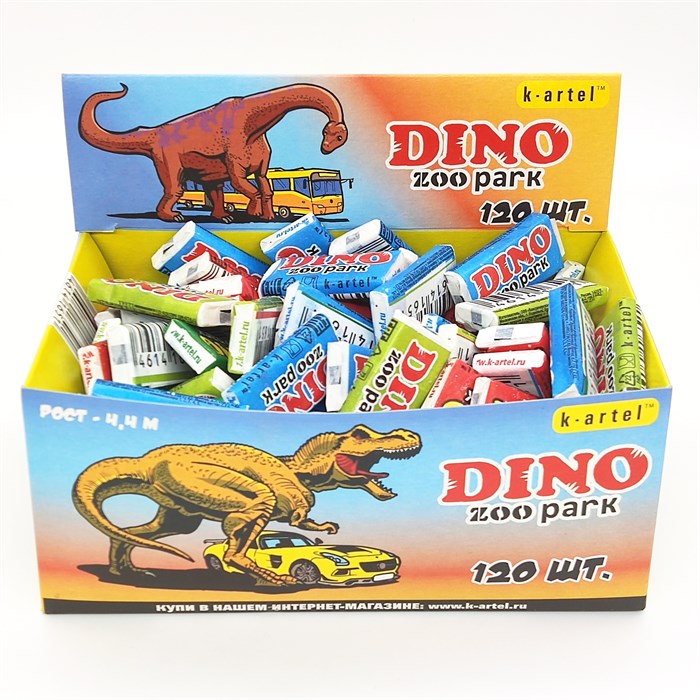 Жевательная резинка Kartel DINO PARK (Динозавры)с тату со вкусом тутти-фрутти (KAR04) 2,5г*10*120 шт KAR04/0a1.i00 - фото 13801