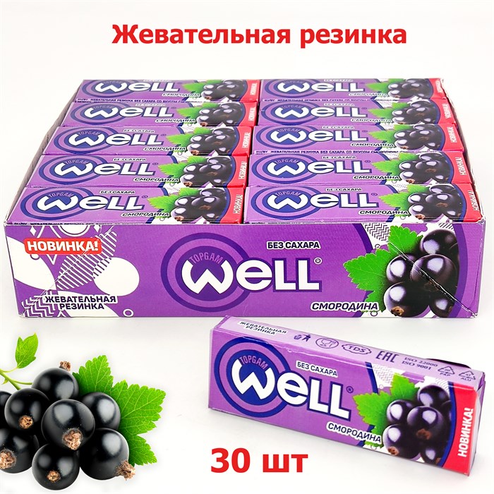 Жевательная резинка WELL подушечки без сахара Черная смородина (0066) 13,2 гр*1 кор х 20 бл х 30 шт 0066 - фото 15221