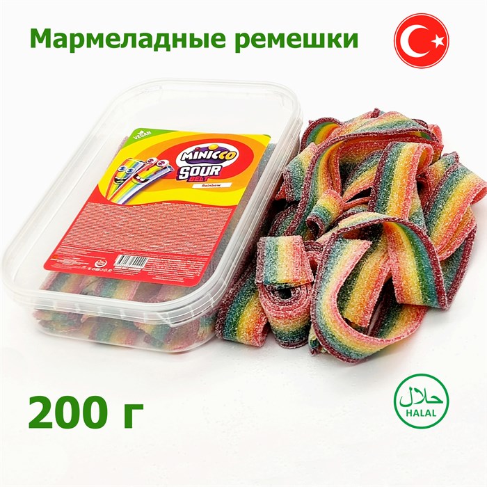 Мармелад Minicco Sour Belt Rainbow ремешки в обсыпке Радуга (0224) 200 гр*1 кор х 24 бл*1 шт 0224