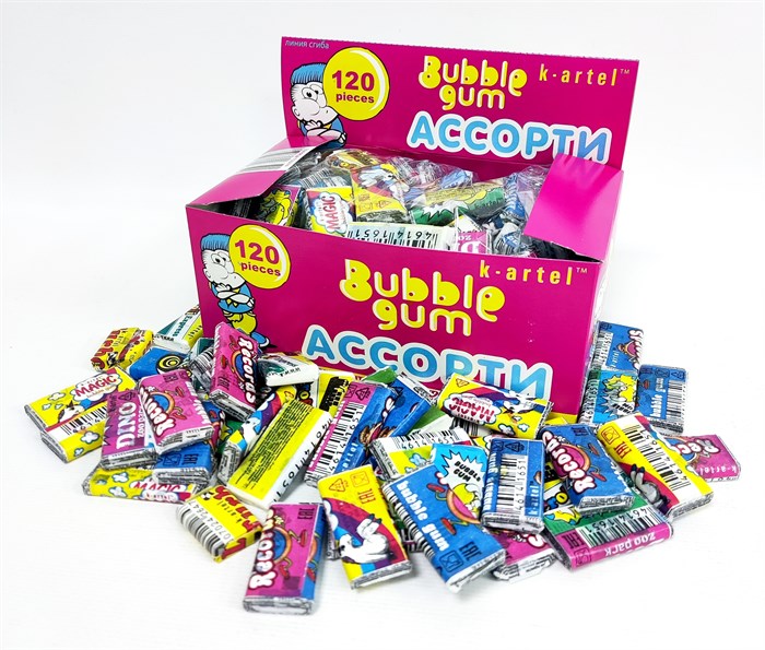 Жевательная резинка Kartel Bubble Gum ассорти со вкусом тутти - фрутти (CAR06) 2,5гр*10 бл*120 шт KAR06 / 0a1.i00 - фото 18304