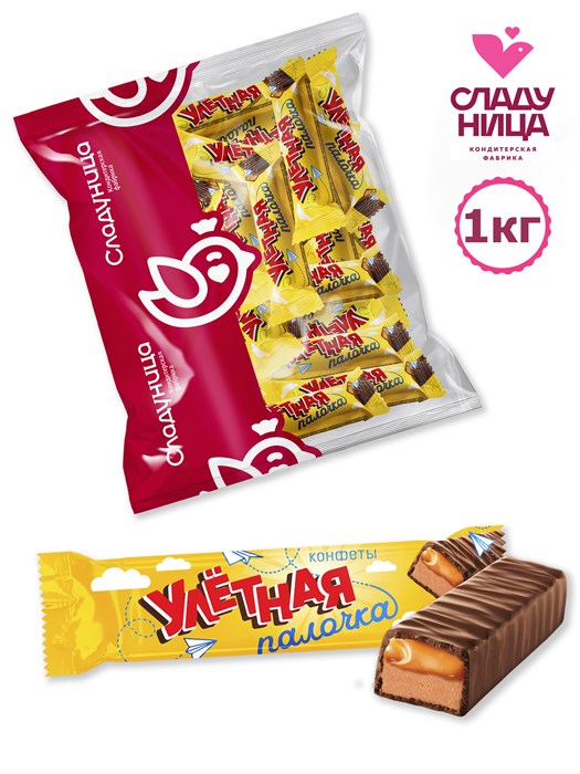 Конфеты Улетная палочка 1 кг шоколадые тем. пралине с мягкой карамелью (66 шт/15,5 гр) 1 кор х 5 пак 74-23/ 22187 - фото 18600