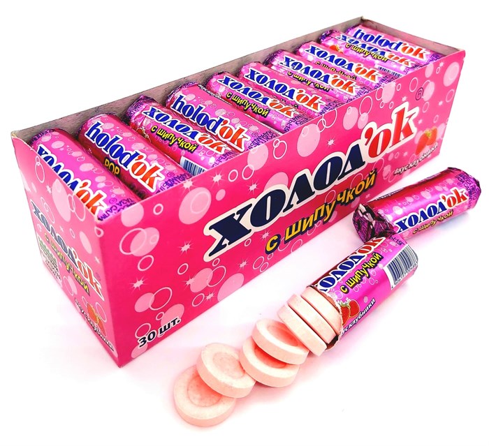 Конфеты Холодок таблетированные со вкусом КЛУБНИКИ в стике (DE-046) 15 гр*24 бл*30 шт DE-046 - фото 18961