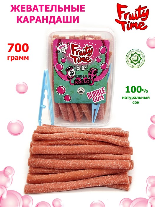 Мармелад жевательный Fruity Time в обсыпке со вкусом Бабл гам Карандаши 700 гр*1 кор х 6 бл*1 шт 225 700 / 4766 - фото 19097