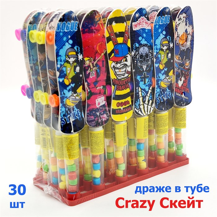 Драже Crazy Скейт сахарное в тубе с игрушкой (Канди Клаб) (TOY034) 2 гр*12 бл*30 шт TOY034 - фото 19150