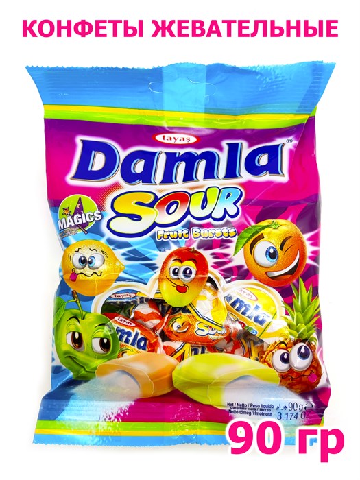 Конфеты жевательные DAMLA Sour Ассорти (Кислый) в пакете Tayash (5394) 90 гр*1 кор х 24 шт 5394 - фото 19643