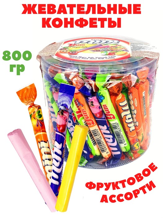 Палочки жевательные MINIYUM Фруктовое ассорти Tayash (6306) 0,804 кг*1 кор х 8 банок*1 шт 6306
