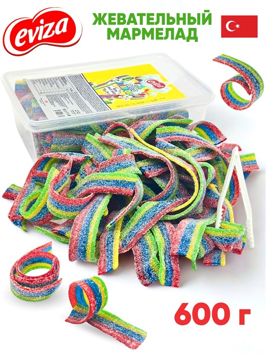 Мармелад EVIZA Кислые ленты с посыпкой (Радуга) (EVIZA3742) 600 гр*1 кор х 12 контейнеров*1 шт EVIZA3742