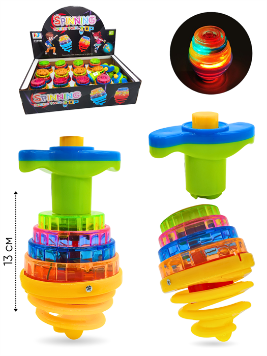 Волчок Пружинка с запускающим устройством (свет, звук) 8 см 1 блок х 12 шт 3480D 3480D