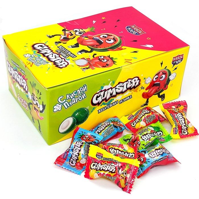 Жевательная резинка Gumster с кислой пудрой ассорти вкусов (Канди клаб) (GUM200) 2,2 гр*16 бл*100 шт GUM200