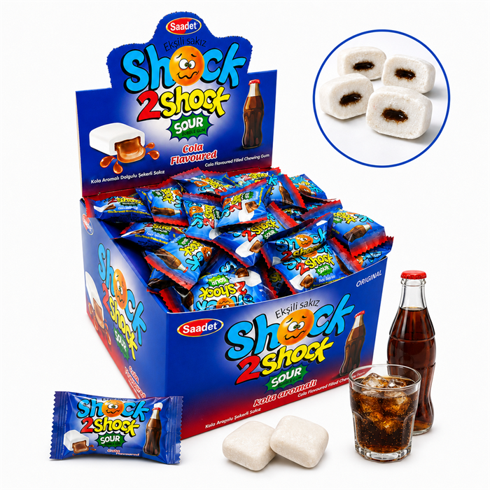 Жевательная резинка ШОК SHOCK 2 SHOCK КОЛА суперкислая с начинкой (GUM116) 4 гр*20 бл*100 шт GUM116