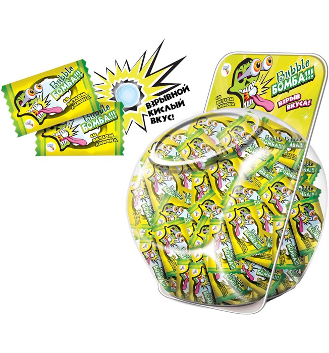 Жевательная резинка BUBBLE БОМБА  с ароматом Лимона (Danli) 4,5 гр*4 бл*150 шт 3469 - фото 6800