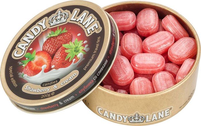 Леденцы фруктовые Candy Lane Клубника со сливками ж/б (CL-1-15) 200 гр*4 бл*6 шт CL-1-15 - фото 9210