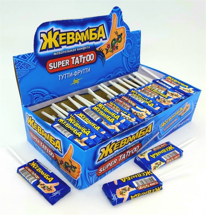 Конфета жевательная Жевамба SUPER TATTOO Тутти-фрутти (Канди Клаб) (CHW003) 10 гр*12 бл*50 шт CHW003 - фото 9748