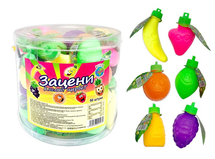 Кислый щербет Зацени формы фруктов в джаре (СКИФ) (МБ-0398) 7гр*6 банок*50 шт МБ-0398 - фото 9772