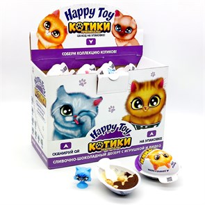 Пластиковое яйцо КОТИКИ ПРИЛИПАЛЫ с игрушкой и десертом (Danli) 20 гр*6 бл*16 шт 7539