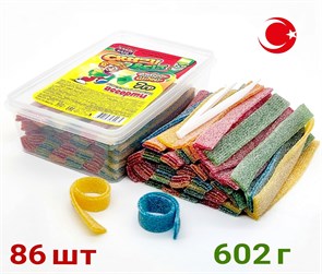 Мармелад CRAZY GUMMY CRAZY BELT ремешки в кислой обсыпке ассорти (MAR117) 602 гр*12 банок*1 шт MAR117