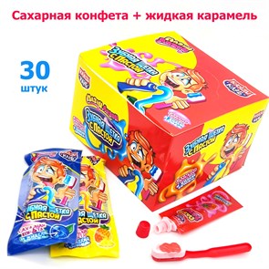 Конфета Мазни лизни Зубная щетка с пастой и жидкая карамель (Канди Клаб)(DRG026-2) 15 гр*12 бл*30 шт DRG026-2