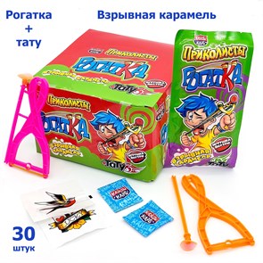 Взрывная карамель Приколисты Рогатка с игрушкой и татуировкой (Канди Клаб) (CAR205) 1 гр*12 бл*30 шт CAR205