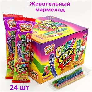 Мармелад CRAZY GUMMY CRAZY STICK трубочки в кислой обсыпке Ассорти (MAR138) 20 гр*12 бл*24 шт MAR138
