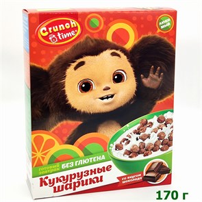 Сухой завтрак GRUNCH TIME ЧЕБУРАШКА шарики кукурузные шоколадные (GZ-2-14) 170 гр*1 кор х 5 шт GZ-2-14