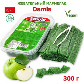 Мармелад DAMLA Кислые ремешки с посыпкой (Яблоко) Tayash (1950) 300 гр*1кор х 24 контейнера*1 шт 1950