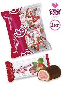 Конфеты Клубничное чудо 1 кг криспи и пралине в шоколаде с начинкой (54 шт/19гр) 1 кор х 5 пак*1 шт 74-45/ 19279