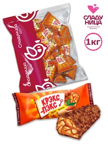 Конфеты Крэкс-пэкс 1 кг мягкая карамель с арахисом в шоколаде (65 шт/15,5 гр) 1 кор х 4 пак*1 шт 74-87/ 58995
