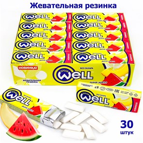 Жевательная резинка WELL подушечки без сахара Дыня - арбуз (0063) 13,2 гр*1 кор х 20 бл х 30 шт 0063