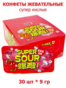 Конфеты жевательные Super Sour супер кислая клубника (11058) 9гр*20уп*30шт 11058