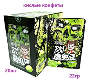 Кислые конфеты Череп Mogui Dou Лайм (1843) 22 гр*1 кор х 12 бл х 20 шт 1843