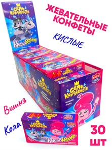 Конфеты жевательные Кисломания дабл фрукт Семь королевств Вишня и кола Канди Клаб 14 гр*12 бл*30 шт CHW060