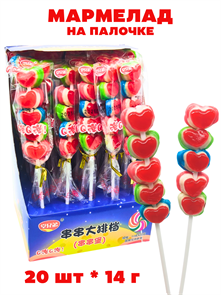 Мармелад на палочке Сердечки в дисплее (41946) 14 гр*1 кор х 12 бл х 20 шт 41946