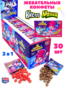 Конфеты жевательные Кисломания дабл фрукт Семь королевств Вишня и кола Канди Клаб 14 гр*12 бл*30 шт CHW060