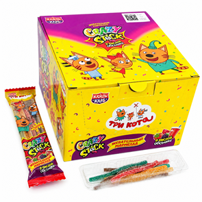 Мармелад жевательный CRAZY STICK Три кота в кислой обсыпке (Канди Клаб) (LIC200) 20 гр*12 бл*24 шт LIC200