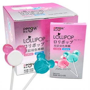 Леденцы на палочке Peng Yi двухслойные Черника Персик (2 шт) (42400) 16 гр*1 кор х 12 бл*20 шт 42400